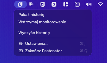 Pastenator menu bar menu