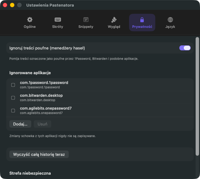 Pastenator privacy settings